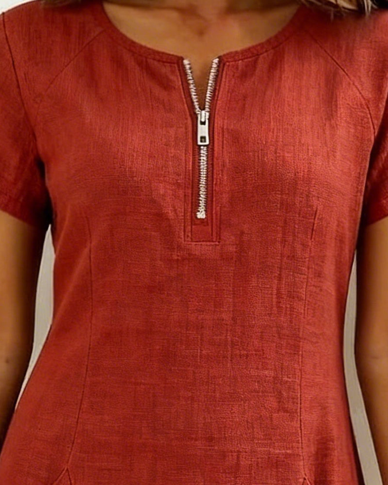 Vestido Carmen detalle bolsillos plisados con botones de madera