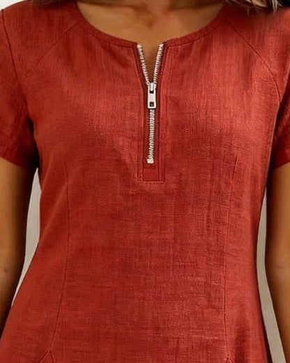 Vestido Carmen detalle bolsillos plisados con botones de madera