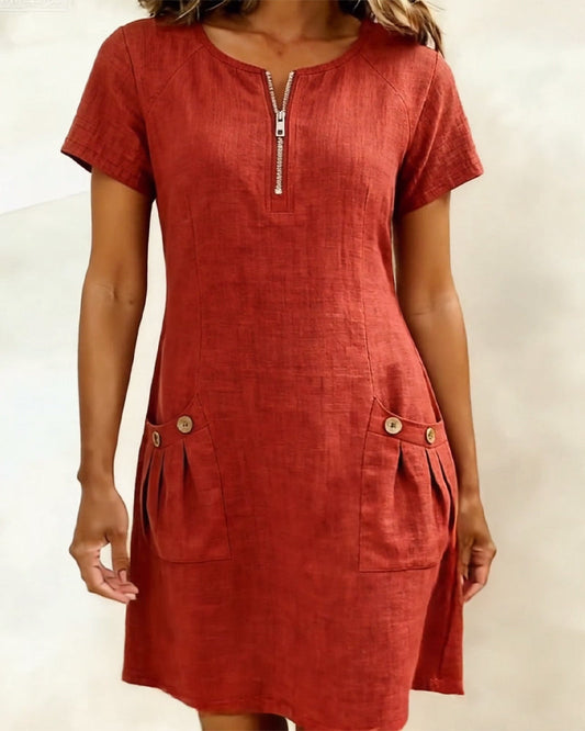 Vestido Carmen detalle cremallera dorada cuello en V