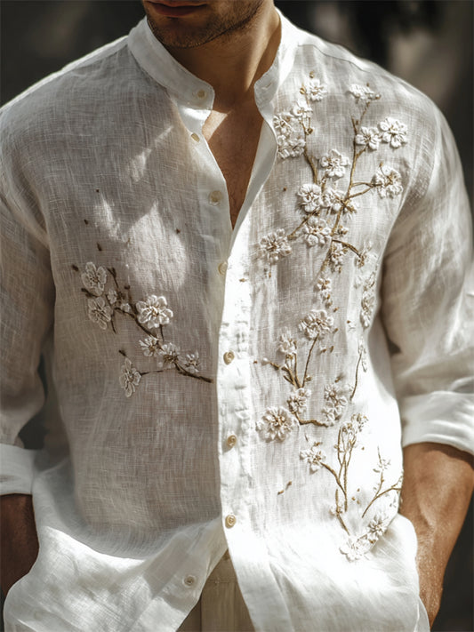 Camisa Lino Bordada Adriano Blanco — bordado de almendro