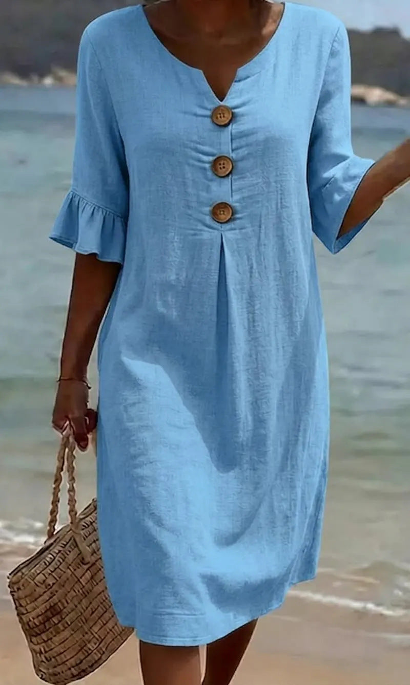 Vestido Midi Inés Azul Claro — frontal completo