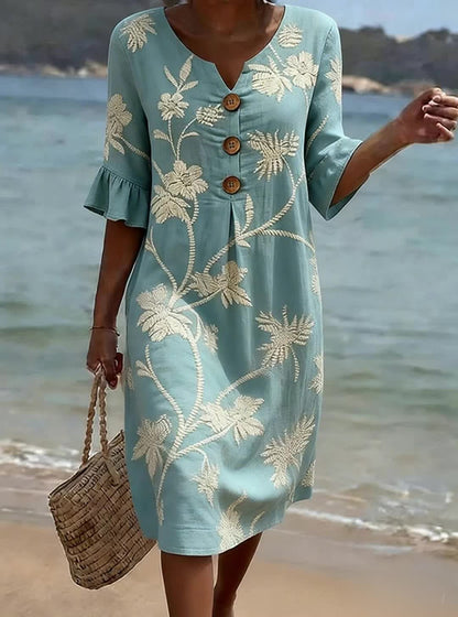 Vestido Midi Inés Menta Floral — frontal completo