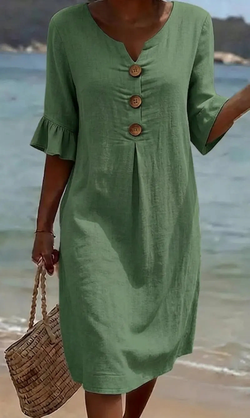 Vestido Midi Inés Verde Salvia — frontal completo
