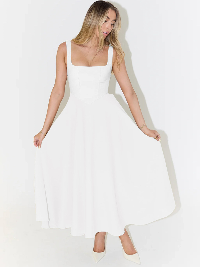 Vestido Maxi Paula blanco — plano completo frontal