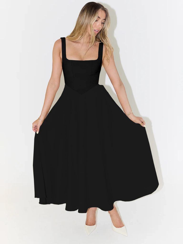 Vestido Maxi Paula negro — plano completo frontal