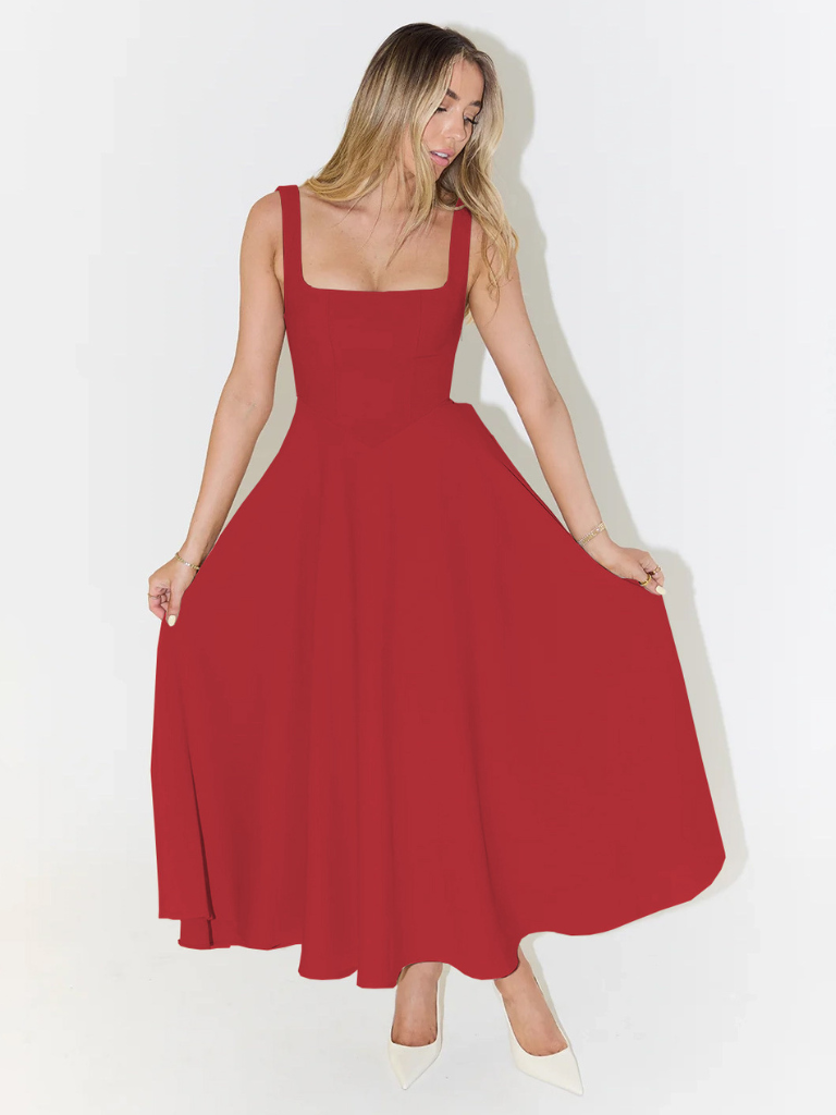 Vestido Maxi Paula rojo — plano completo frontal